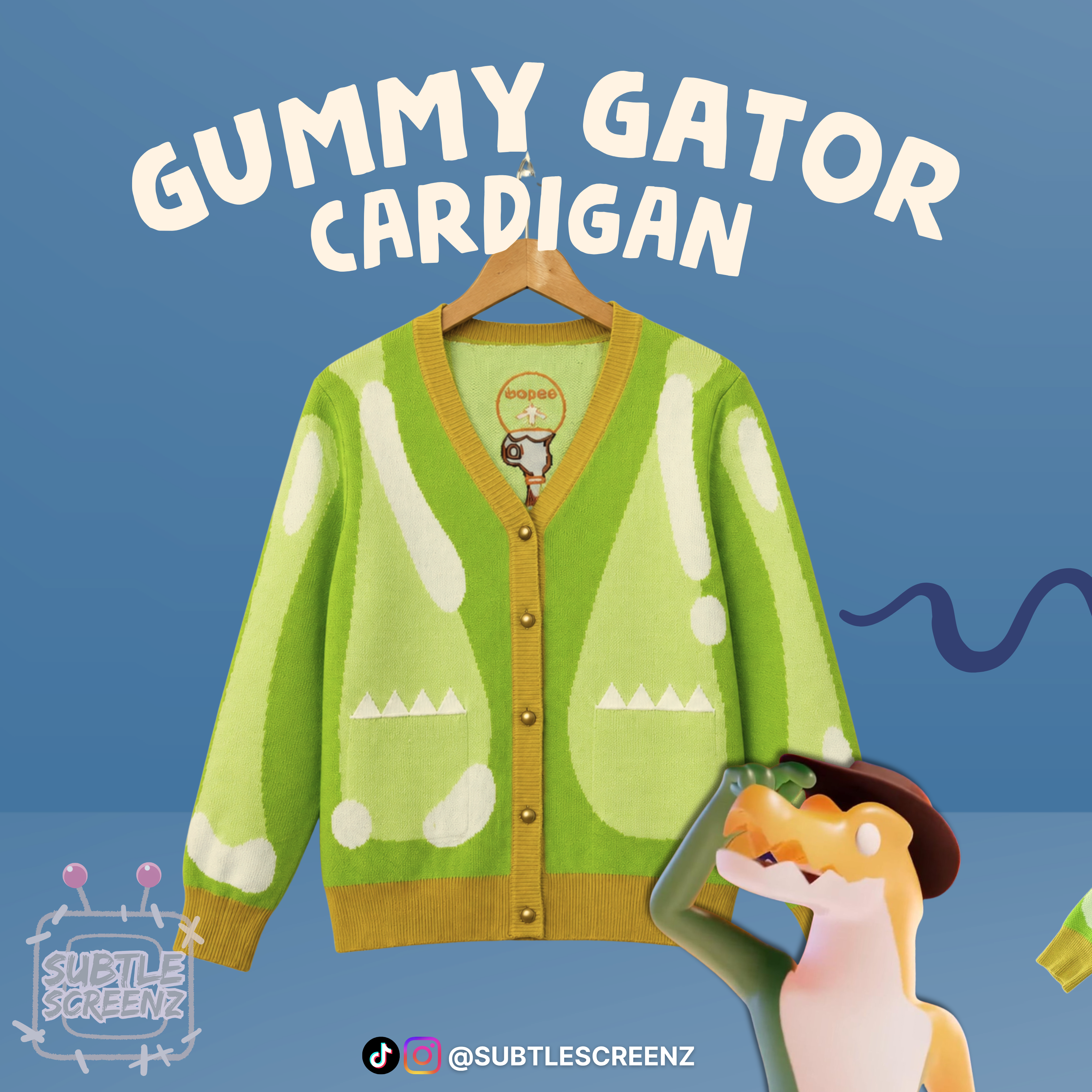 PREORDER: Gummi Gator Cardigan SUBTLE SCREENZ