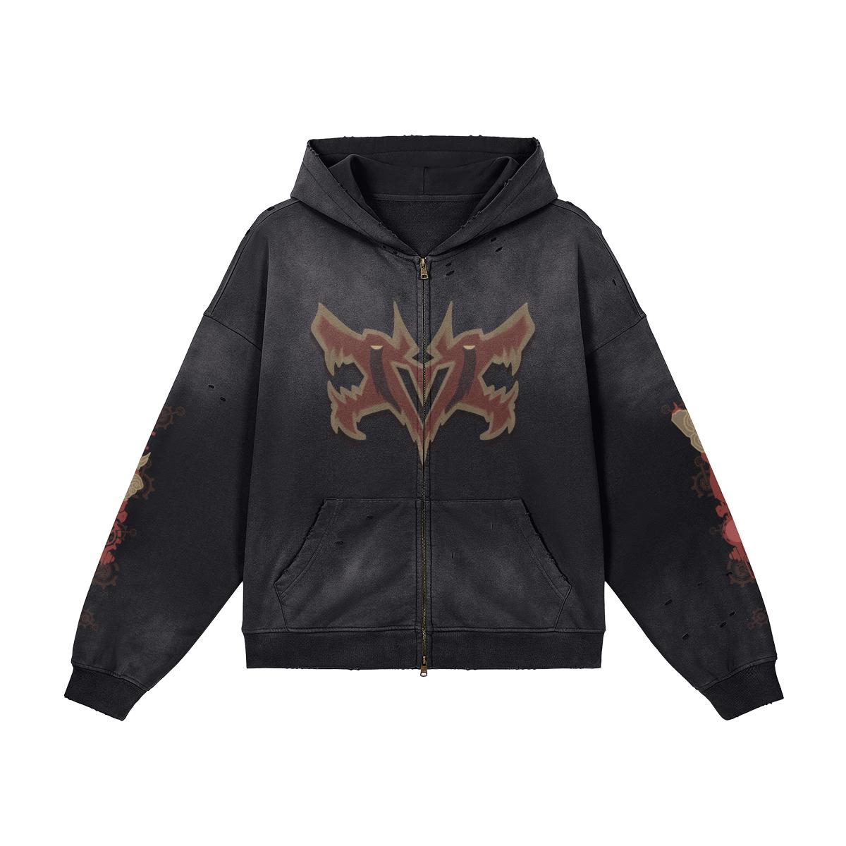Pit Vightor “Violet Arcane” Distressed Full Zip Hoodie SUBTLE SCREENZ